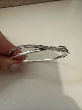 Pandora Entwined Sterling Silver CZ Bangle Bracelet Retired 590533CZ